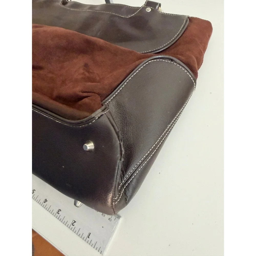 Brown Faux Suede Leather Laptop Tote Bag Professional Work Shoulder Bag 15in